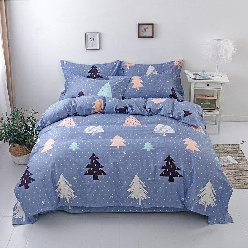 HKM-221267 Pure Cotton Four-Piece Bed Set with Quilt Cover, Pillowcase, and Sheet in Urban Stripe Design