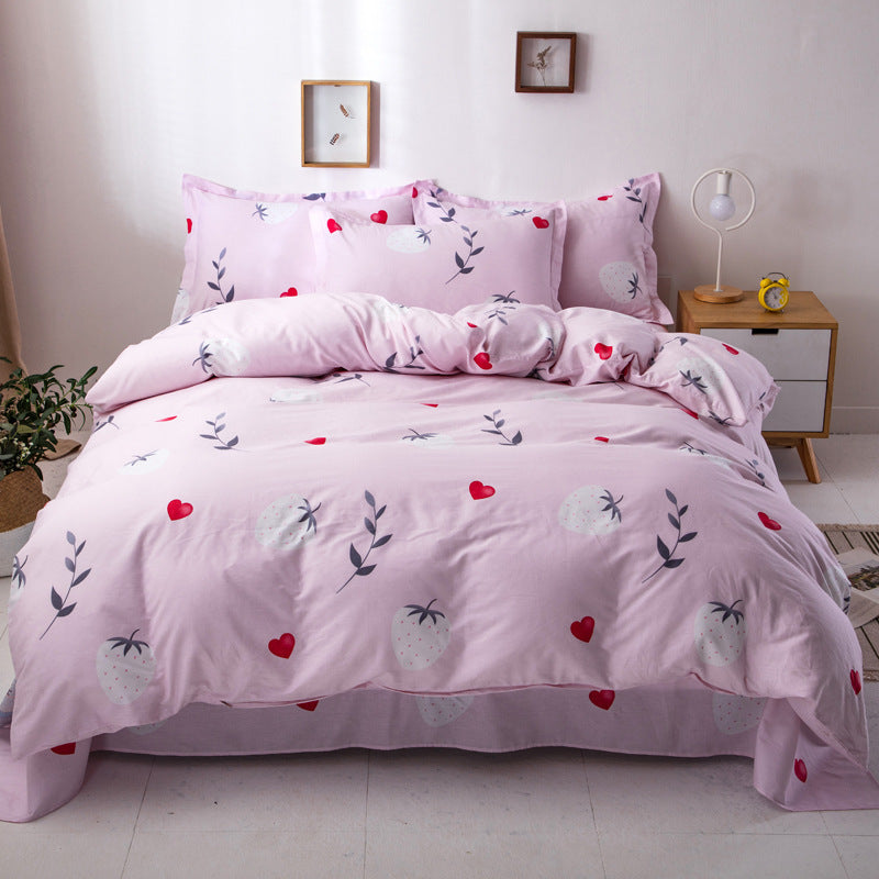 HKM-221267 Pure Cotton Four-Piece Bed Set with Quilt Cover, Pillowcase, and Sheet in Urban Stripe Design