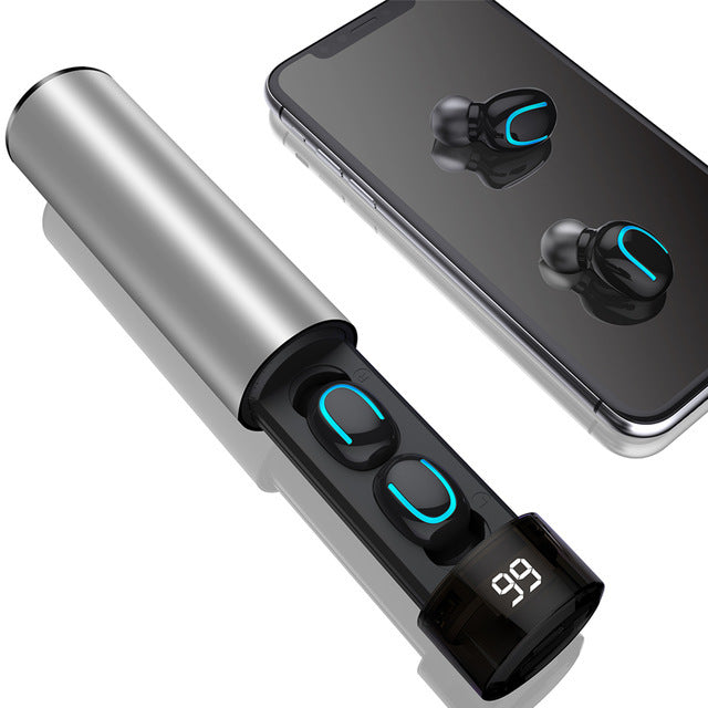 HKM-221331 Wireless Bluetooth Headset for Sports and Running - TWS Double Ear Design, 4 Hours Playtime, Charging Case Included