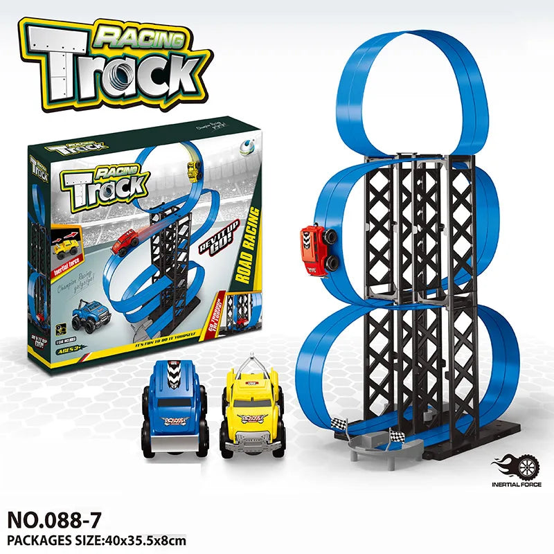 HKM-221523 Magnetic Inertia Racing Car Track Set for Kids - DIY Assembly Slot Toy with Roller Coaster Design