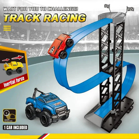 HKM-221523 Magnetic Inertia Racing Car Track Set for Kids - DIY Assembly Slot Toy with Roller Coaster Design