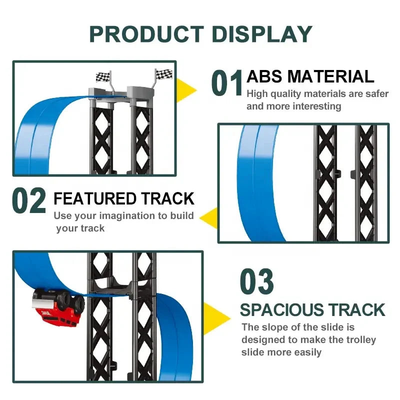 HKM-221523 Magnetic Inertia Racing Car Track Set for Kids - DIY Assembly Slot Toy with Roller Coaster Design