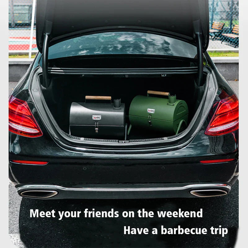 KTX-221779 Portable Smokeless Charcoal Barbecue Grill - Black and Green, Easy to Assemble, Ideal for Outdoor Camping, 4-5 People