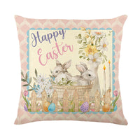 HKM-221971 Easter-Themed Floral Linen Pillowcase for Living Room Decoration, 45x45cm