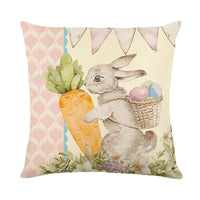 HKM-221971 Easter-Themed Floral Linen Pillowcase for Living Room Decoration, 45x45cm