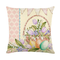 HKM-221971 Easter-Themed Floral Linen Pillowcase for Living Room Decoration, 45x45cm