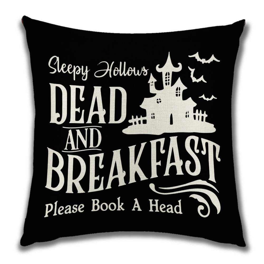 KTX-222099 Cartoon Pumpkin Castle Linen Cushion Cover for Home and Outdoor Decor, 45x45cm