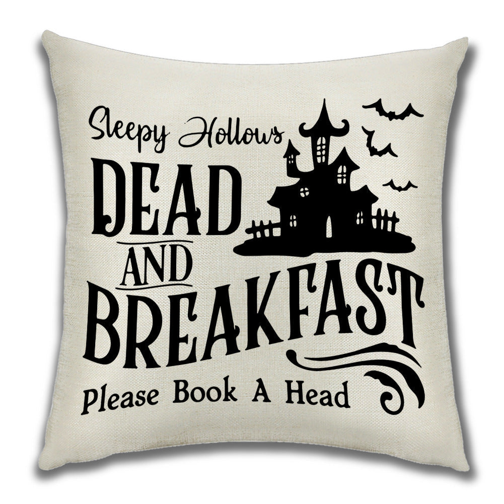 KTX-222099 Cartoon Pumpkin Castle Linen Cushion Cover for Home and Outdoor Decor, 45x45cm