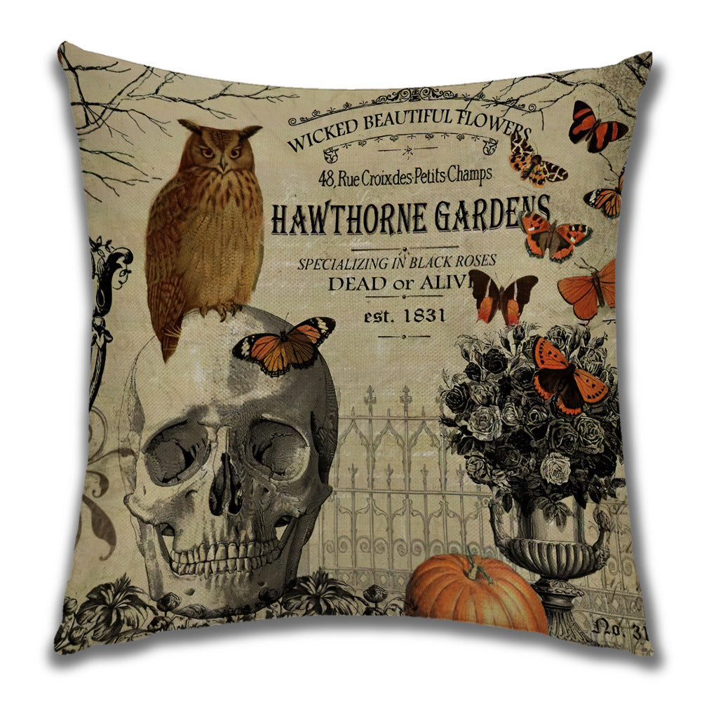 KTX-222099 Cartoon Pumpkin Castle Linen Cushion Cover for Home and Outdoor Decor, 45x45cm