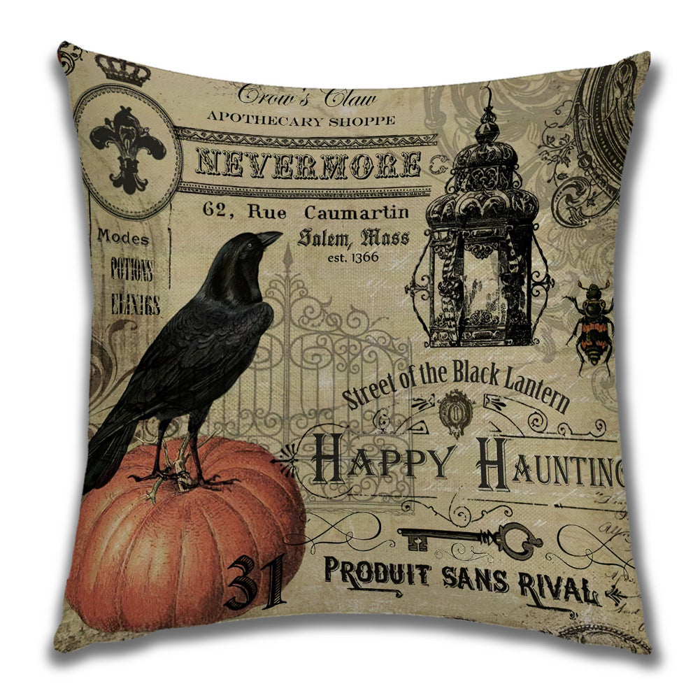 KTX-222099 Cartoon Pumpkin Castle Linen Cushion Cover for Home and Outdoor Decor, 45x45cm