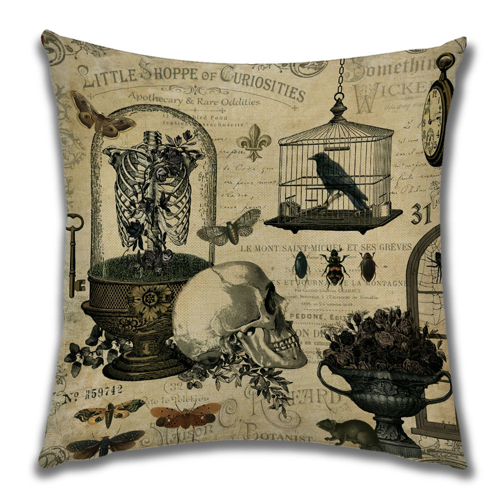 KTX-222099 Cartoon Pumpkin Castle Linen Cushion Cover for Home and Outdoor Decor, 45x45cm