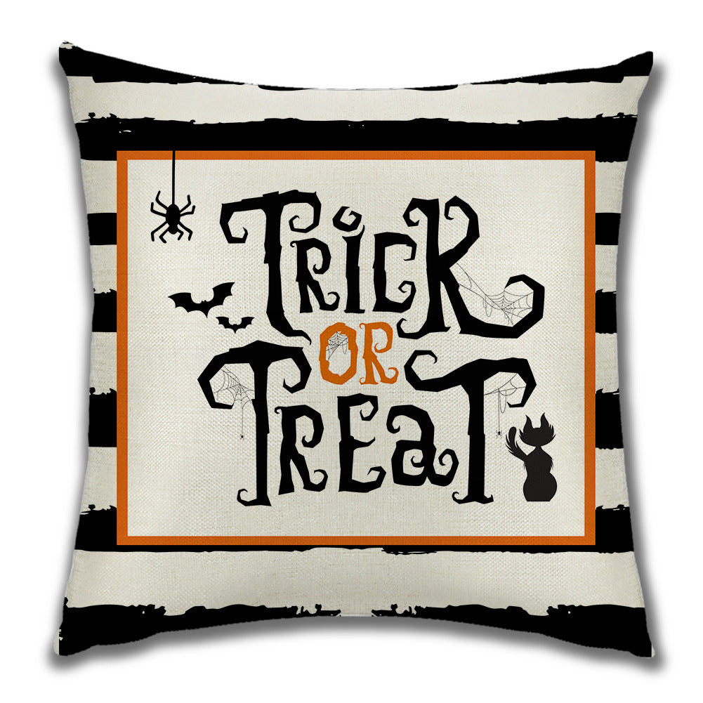 KTX-222099 Cartoon Pumpkin Castle Linen Cushion Cover for Home and Outdoor Decor, 45x45cm