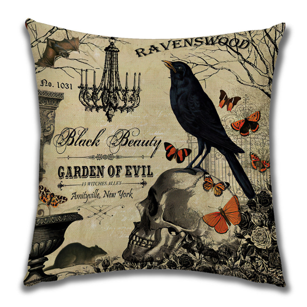 KTX-222099 Cartoon Pumpkin Castle Linen Cushion Cover for Home and Outdoor Decor, 45x45cm