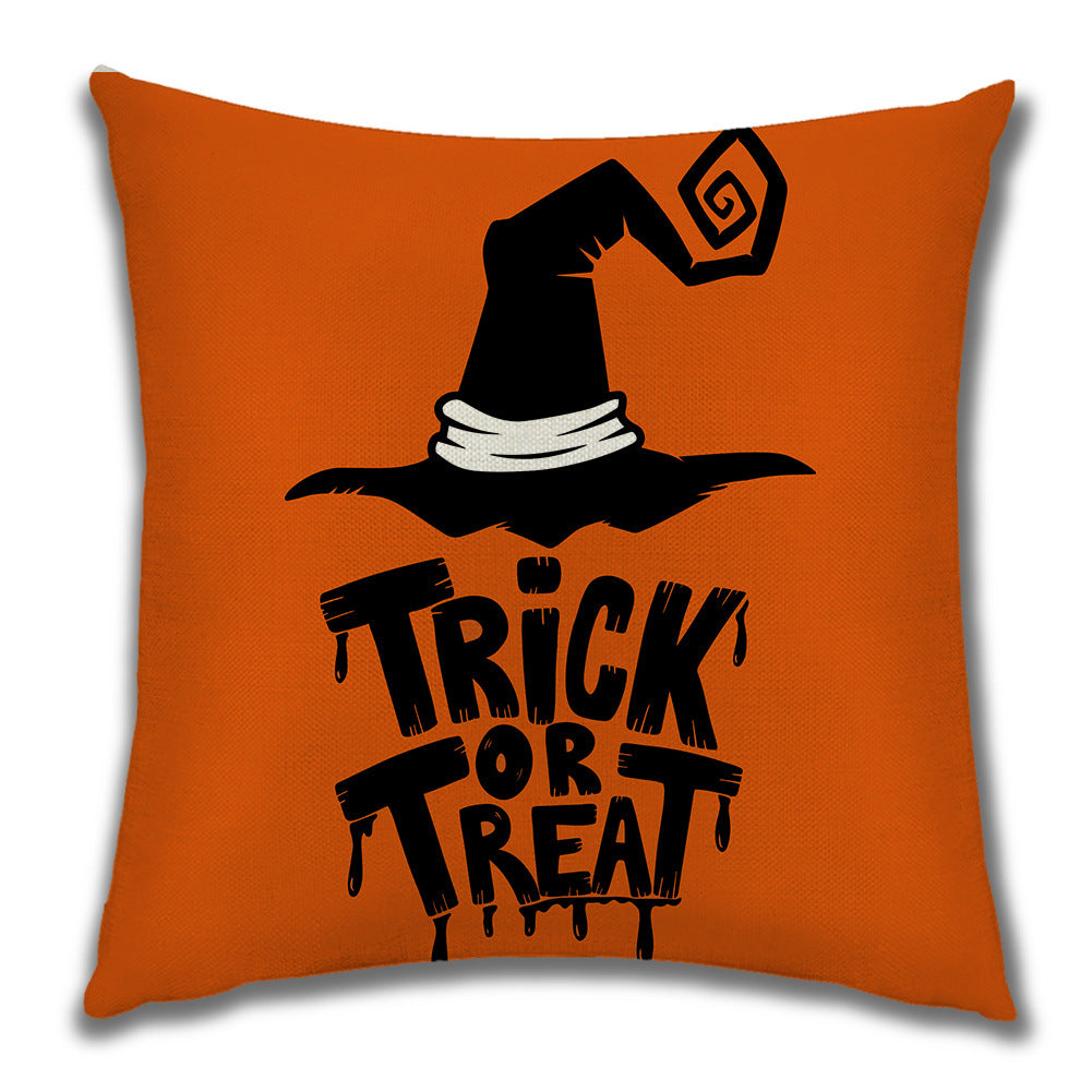KTX-222099 Cartoon Pumpkin Castle Linen Cushion Cover for Home and Outdoor Decor, 45x45cm