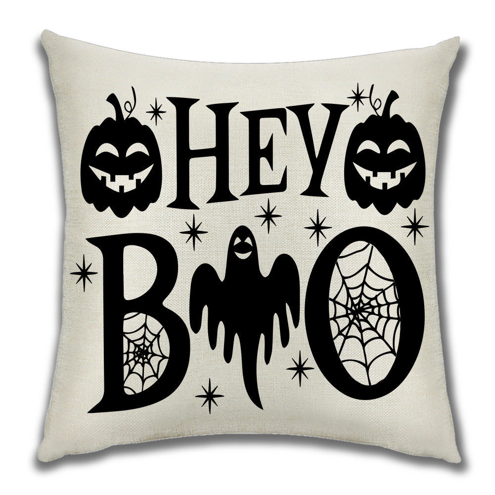 KTX-222099 Cartoon Pumpkin Castle Linen Cushion Cover for Home and Outdoor Decor, 45x45cm