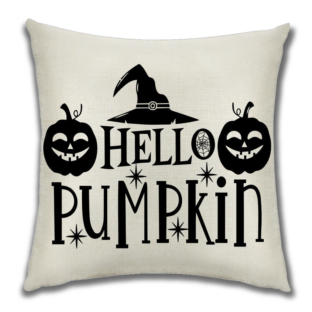 KTX-222099 Cartoon Pumpkin Castle Linen Cushion Cover for Home and Outdoor Decor, 45x45cm
