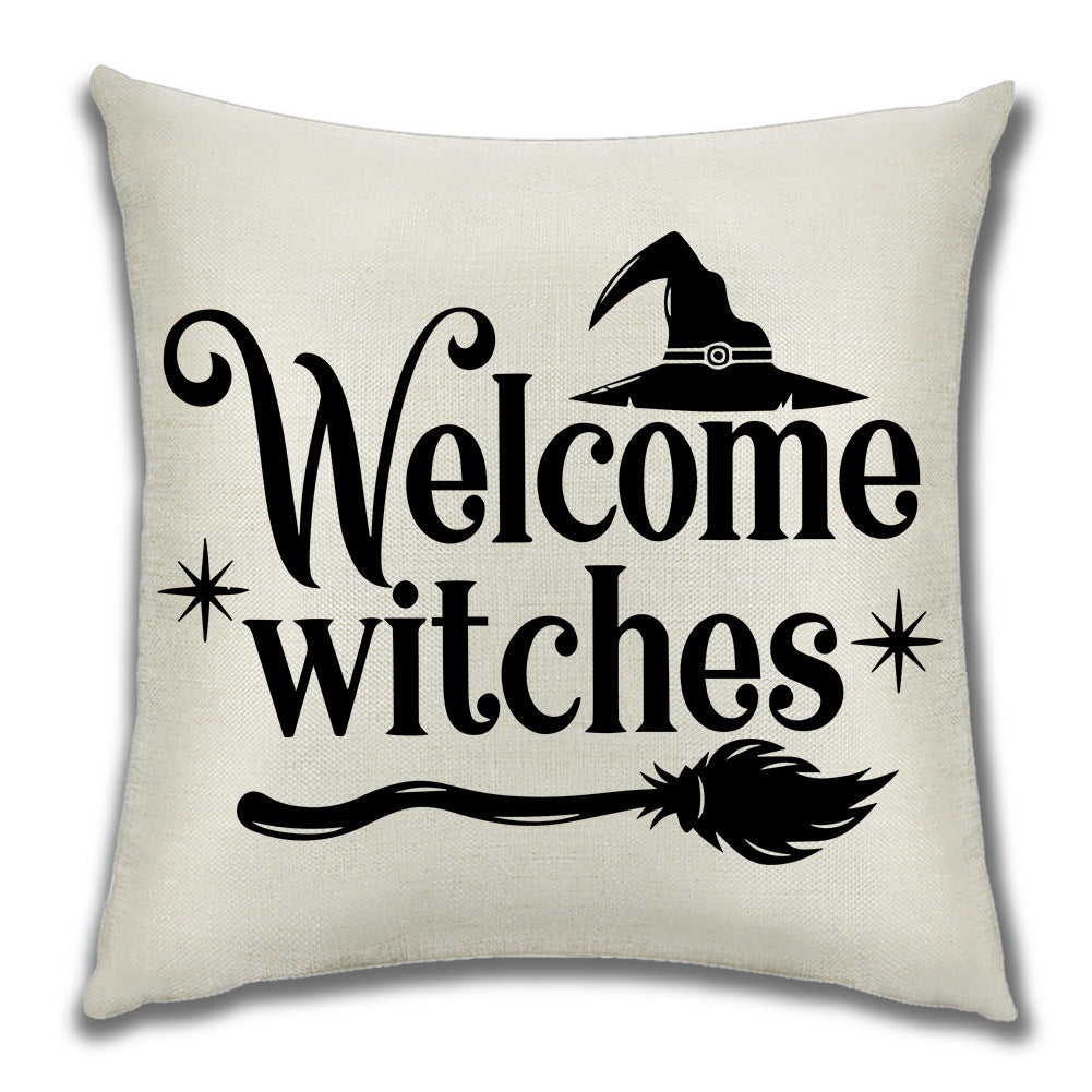 KTX-222099 Cartoon Pumpkin Castle Linen Cushion Cover for Home and Outdoor Decor, 45x45cm