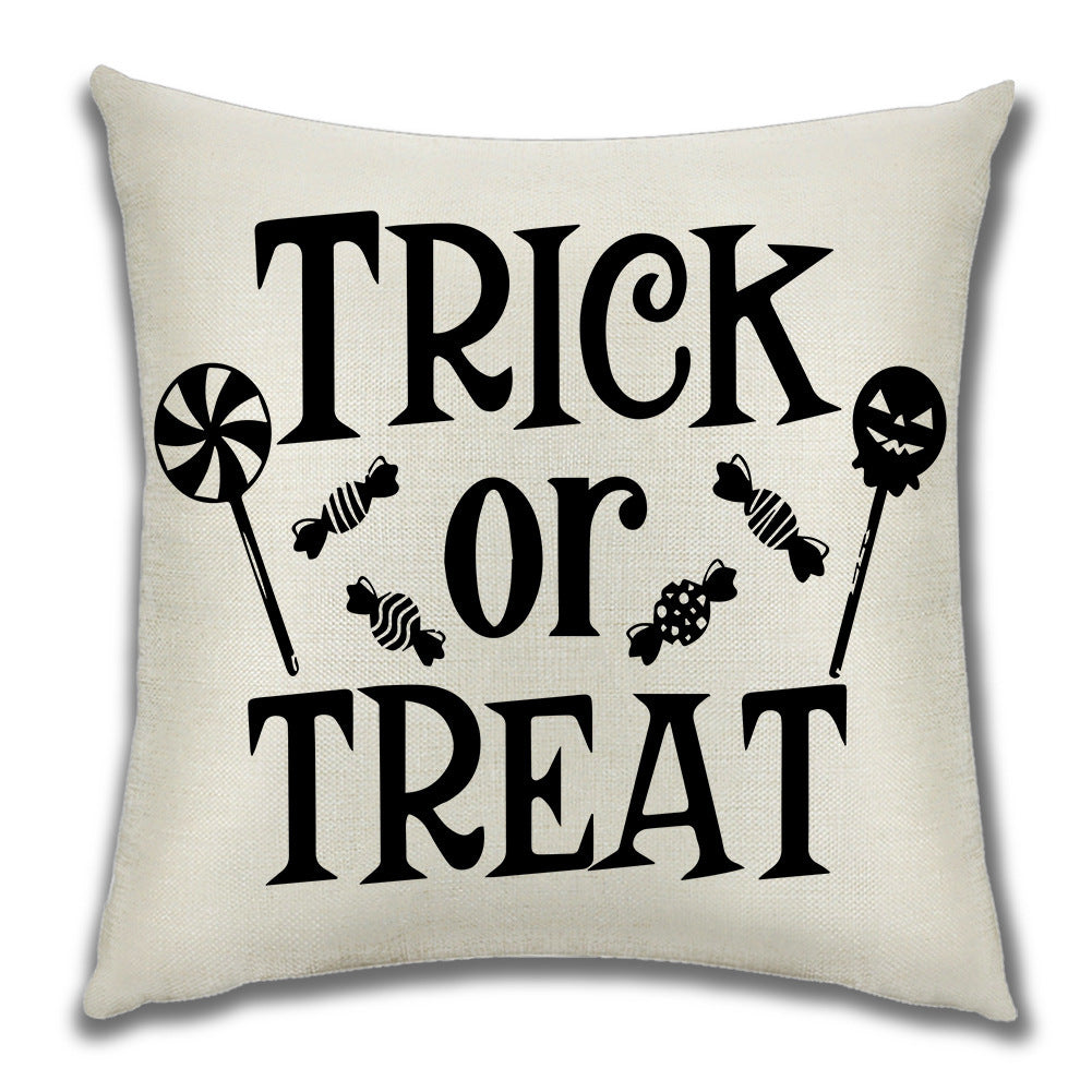 KTX-222099 Cartoon Pumpkin Castle Linen Cushion Cover for Home and Outdoor Decor, 45x45cm