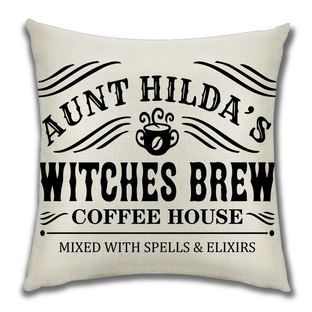 KTX-222099 Cartoon Pumpkin Castle Linen Cushion Cover for Home and Outdoor Decor, 45x45cm