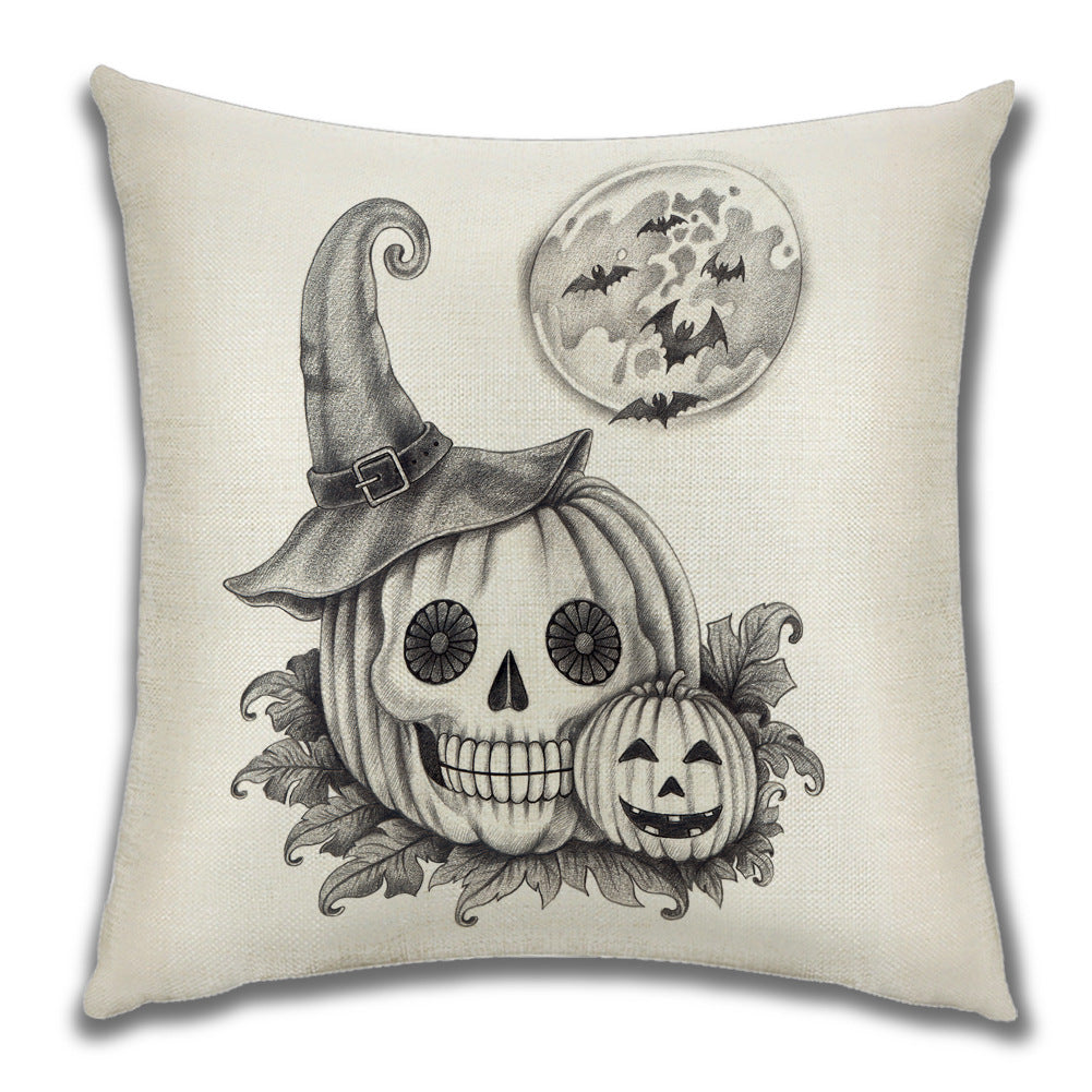 KTX-222099 Cartoon Pumpkin Castle Linen Cushion Cover for Home and Outdoor Decor, 45x45cm
