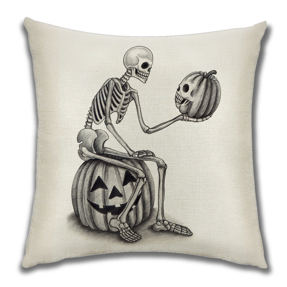 KTX-222099 Cartoon Pumpkin Castle Linen Cushion Cover for Home and Outdoor Decor, 45x45cm