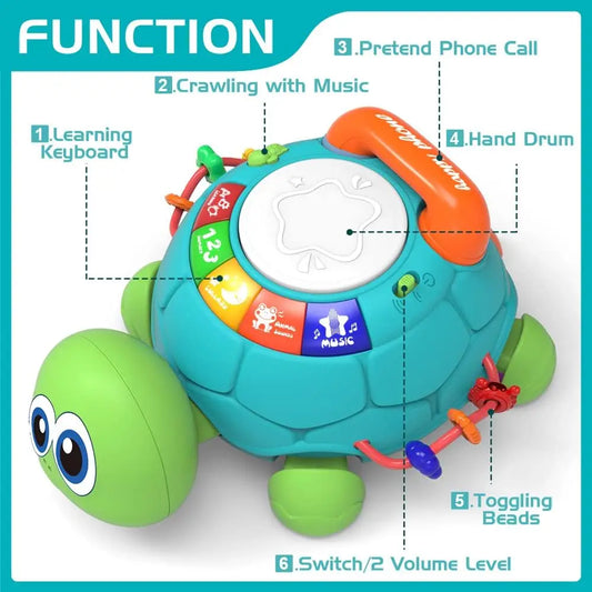 HKM-222227 Musical Turtle Crawling Toy for Infants and Toddlers, Engaging Educational Phone with Sounds