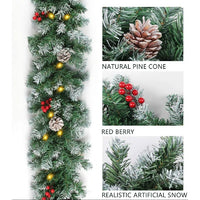 HKM-222227 PVC Spray White Rattan Garland with Pine Fruit and Hawthorn Accents