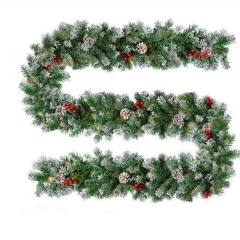 HKM-222227 PVC Spray White Rattan Garland with Pine Fruit and Hawthorn Accents