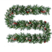 HKM-222227 PVC Spray White Rattan Garland with Pine Fruit and Hawthorn Accents