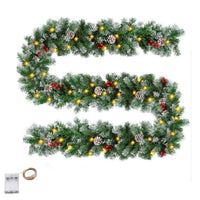 HKM-222227 PVC Spray White Rattan Garland with Pine Fruit and Hawthorn Accents