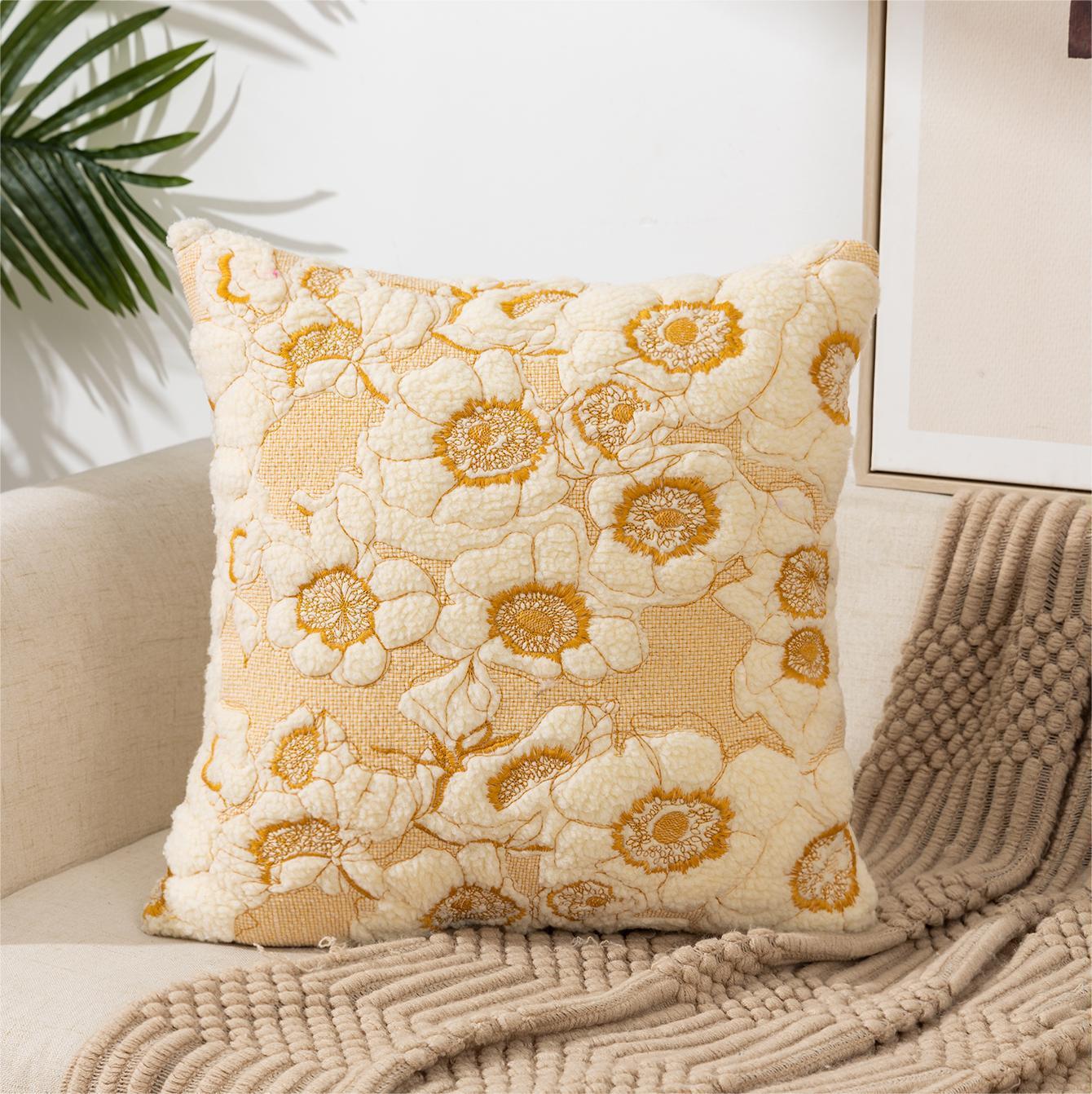 HKM-222227 Pastoral Floral Embroidered Cushion Cover 45x45CM - Nordic Style