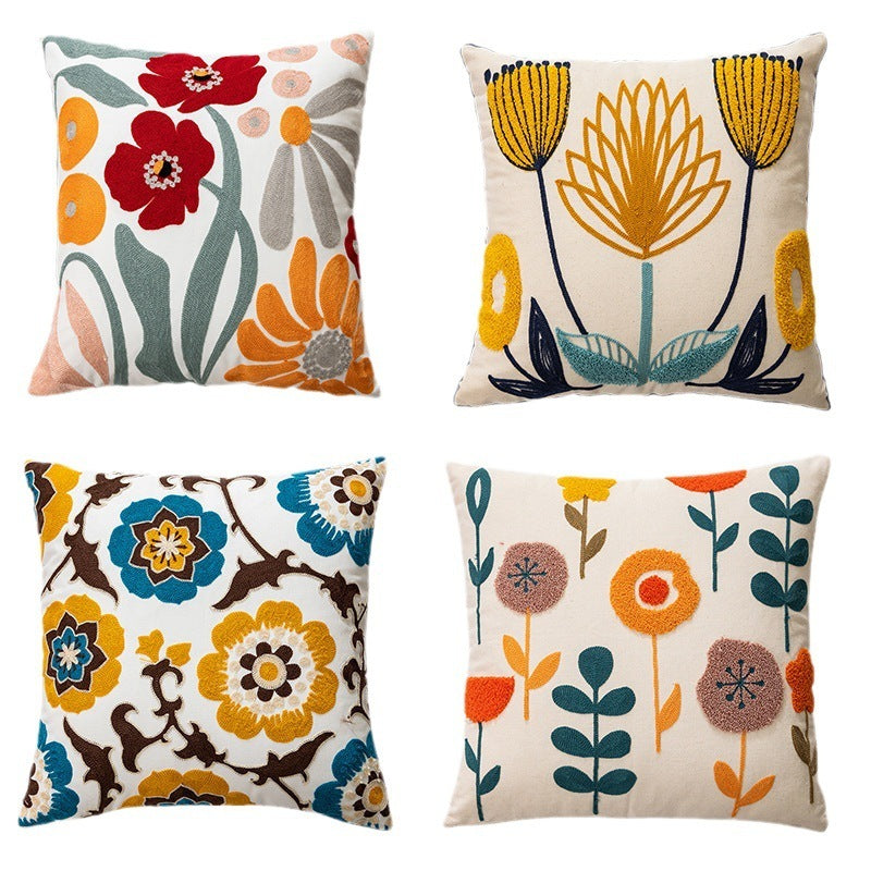 HKM-222227 Pastoral Floral Embroidered Cushion Cover 45x45CM - Nordic Style