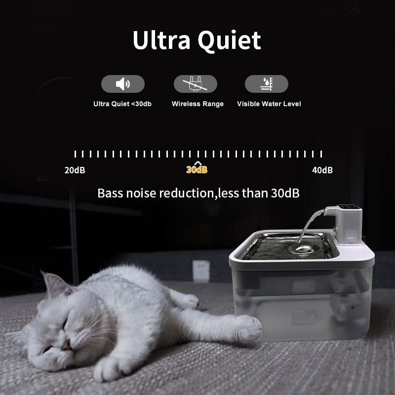 HKM-222291 Rechargeable Wireless Induction Pet Water Dispenser with Stainless Steel Tray for Dogs and Cats