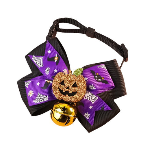 HKM-222419 Cartoon Pumpkin Bow Tie with Bell for Cats and Dogs - Halloween Pet Accessory