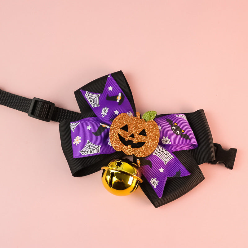 HKM-222419 Cartoon Pumpkin Bow Tie with Bell for Cats and Dogs - Halloween Pet Accessory