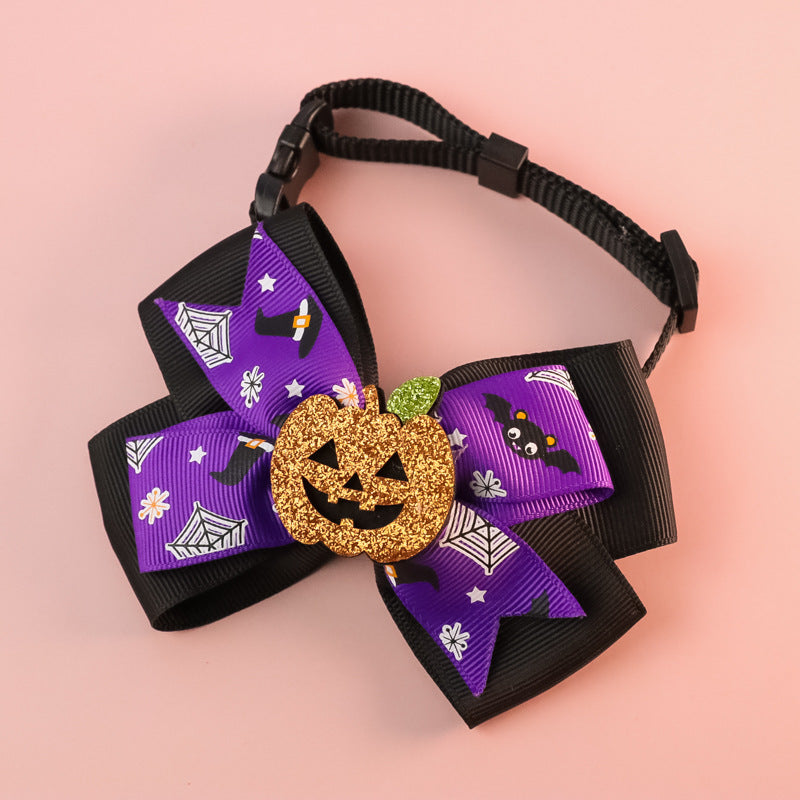 HKM-222419 Cartoon Pumpkin Bow Tie with Bell for Cats and Dogs - Halloween Pet Accessory