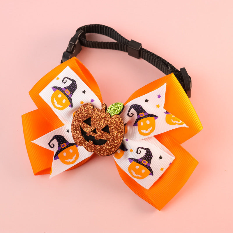 HKM-222419 Cartoon Pumpkin Bow Tie with Bell for Cats and Dogs - Halloween Pet Accessory
