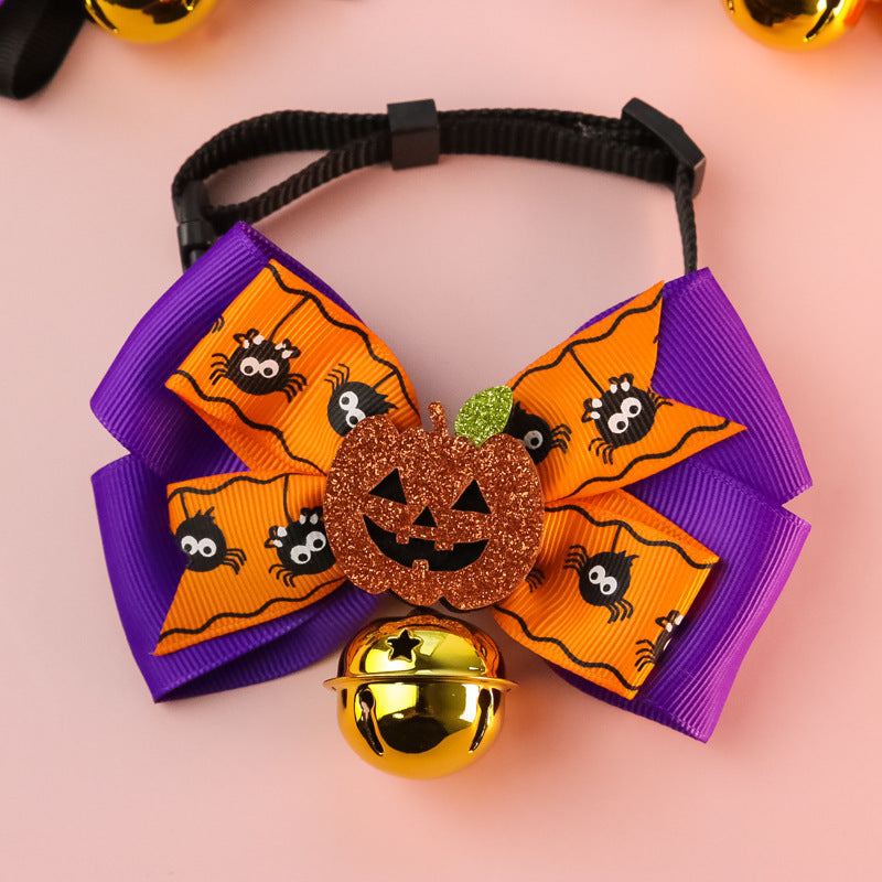 HKM-222419 Cartoon Pumpkin Bow Tie with Bell for Cats and Dogs - Halloween Pet Accessory