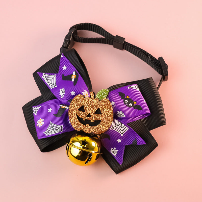 HKM-222419 Cartoon Pumpkin Bow Tie with Bell for Cats and Dogs - Halloween Pet Accessory