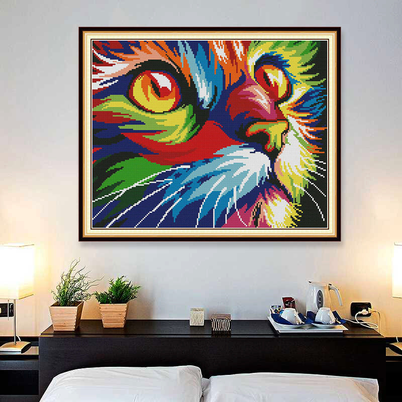 HKM-222419 Colorful Rainbow Dog Cross Stitch Kit - Cotton Embroidery Design