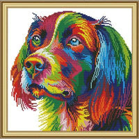 HKM-222419 Colorful Rainbow Dog Cross Stitch Kit - Cotton Embroidery Design