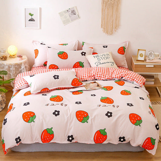 HKM-222419 Washed Cotton Cartoon Anime Four-Piece Bedding Set in Multiple Sizes