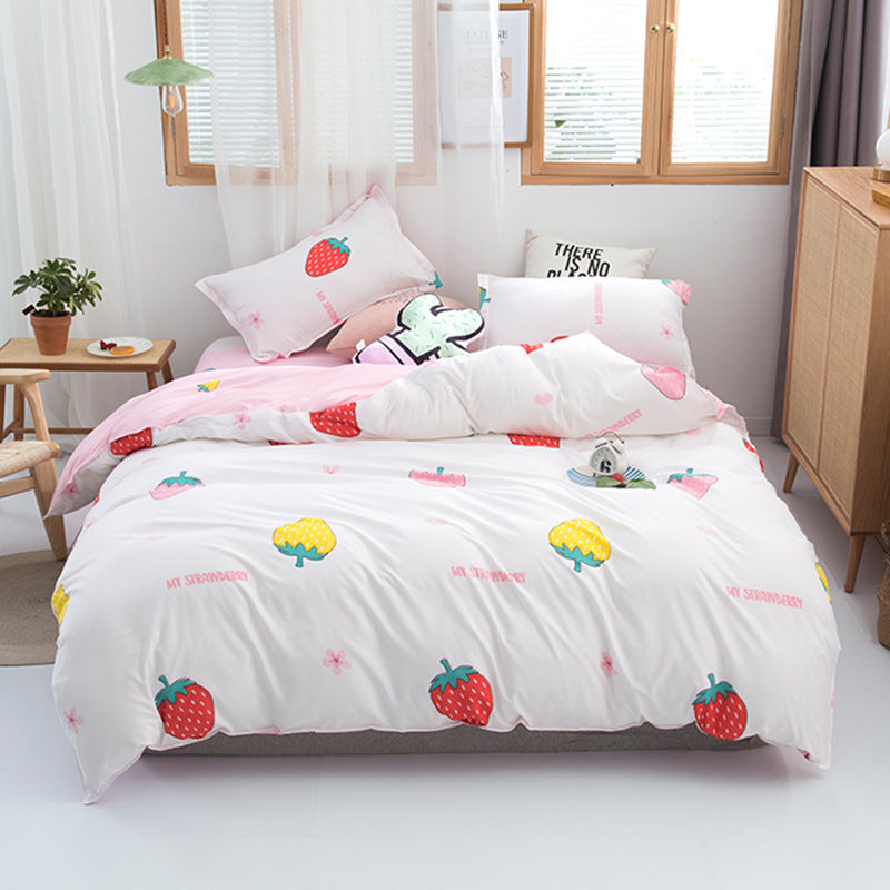 HKM-222419 Washed Cotton Cartoon Anime Four-Piece Bedding Set in Multiple Sizes