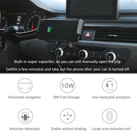 HKM-222483 Wireless Car Charger with Suction and Ventilation Brackets for Qi-Enabled Devices - Universal Compatibility, 10W Output, 8mm Load Distance