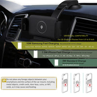 HKM-222483 Wireless Car Charger with Suction and Ventilation Brackets for Qi-Enabled Devices - Universal Compatibility, 10W Output, 8mm Load Distance