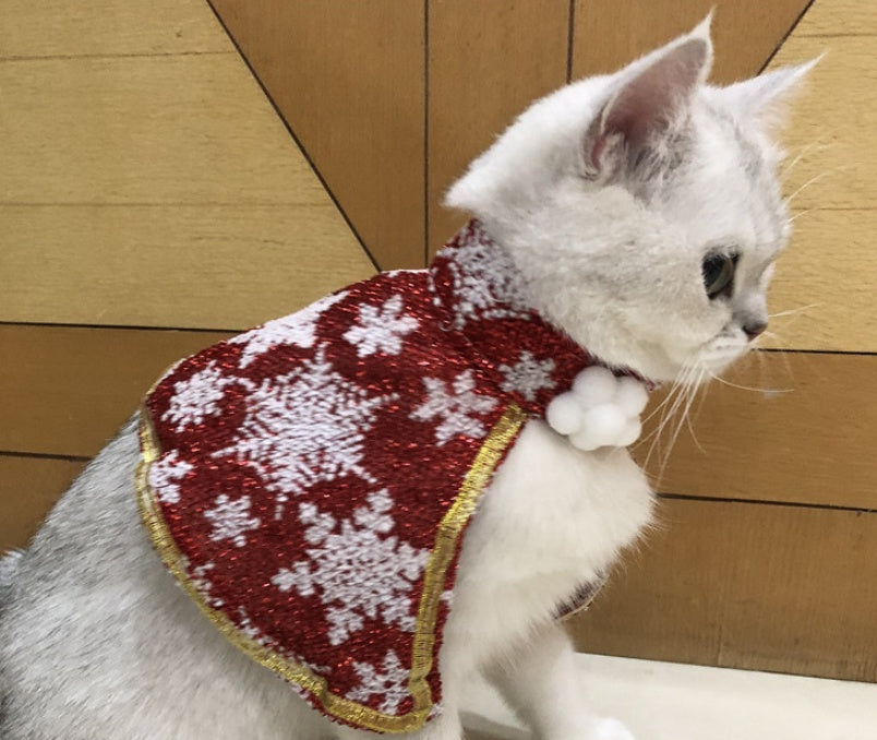 HKM-222675 Festive Snowflake Cloak for Pets with Floral Stripes - Available in Multiple Sizes