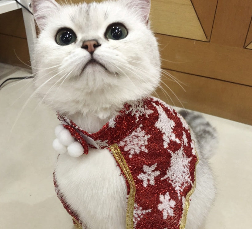 HKM-222675 Festive Snowflake Cloak for Pets with Floral Stripes - Available in Multiple Sizes