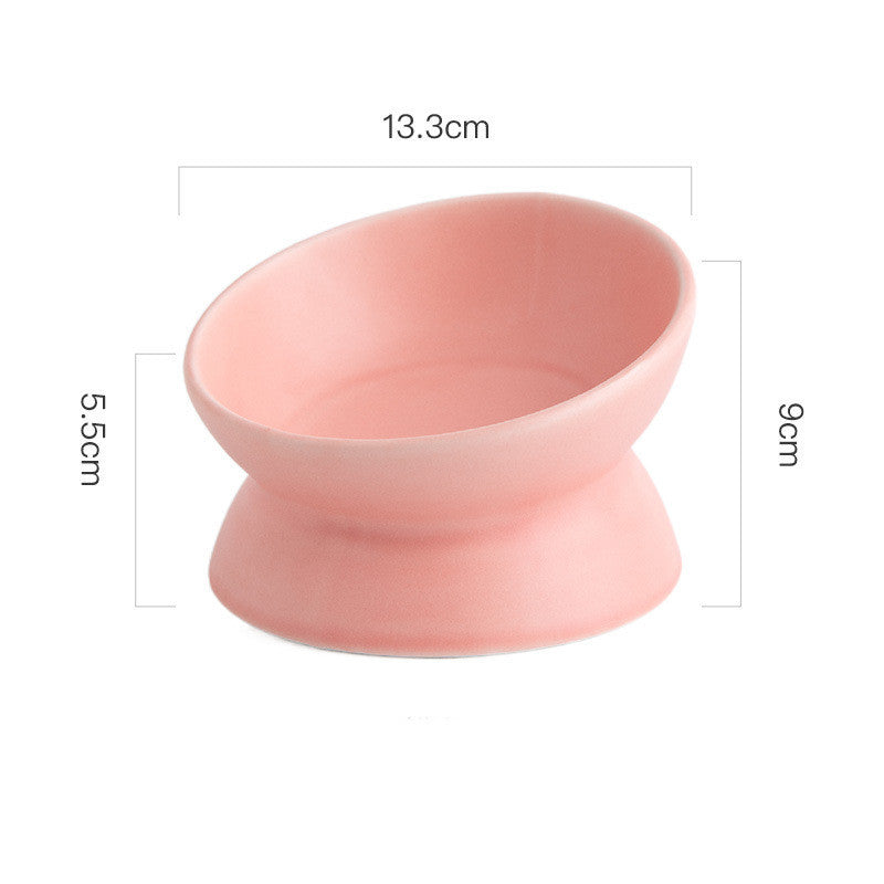 HKM-222931 Ceramic Pet Bowl with Oblique Mouth Design and High Foot Protection in Assorted Colors