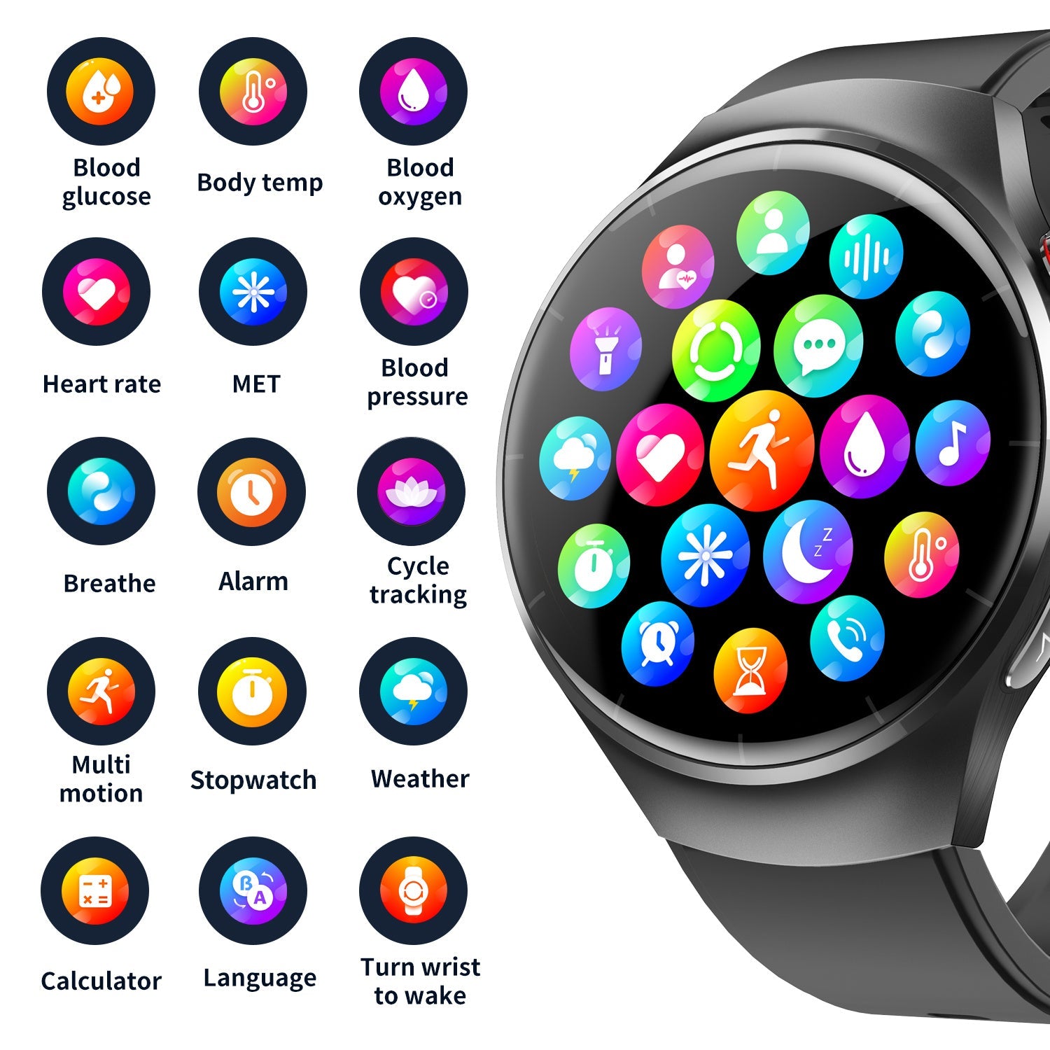 HKM-222931 Fitness Smart Watch with Heart Rate Monitor, Sleep Tracker, Bluetooth Calls, IP67 Waterproof, 150+ Sports Modes for Android and iOS