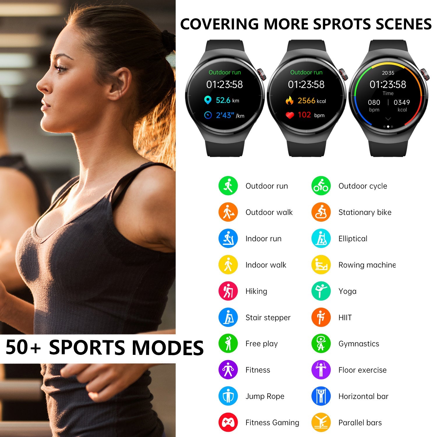 HKM-222931 Fitness Smart Watch with Heart Rate Monitor, Sleep Tracker, Bluetooth Calls, IP67 Waterproof, 150+ Sports Modes for Android and iOS